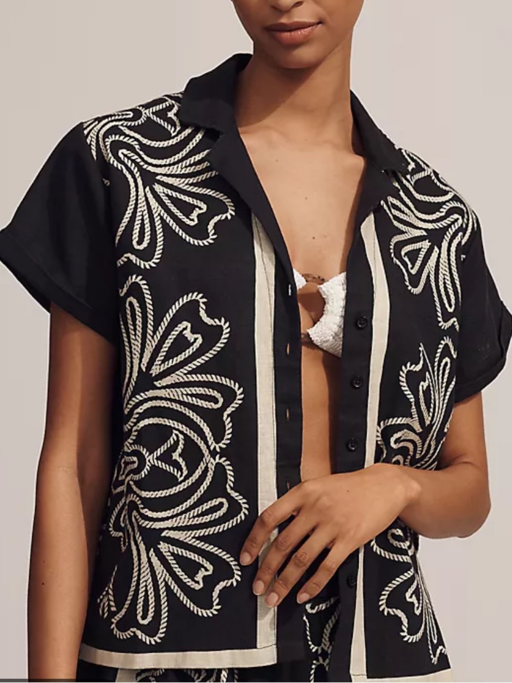 Anthropologie The Somerset Printed Linen Button-Down Shirt Size XXS